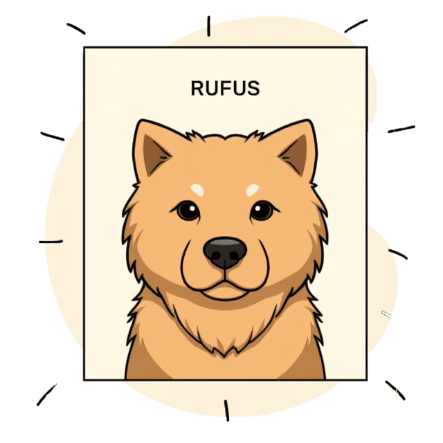 Finished AI portrait of a dog framed as a poster