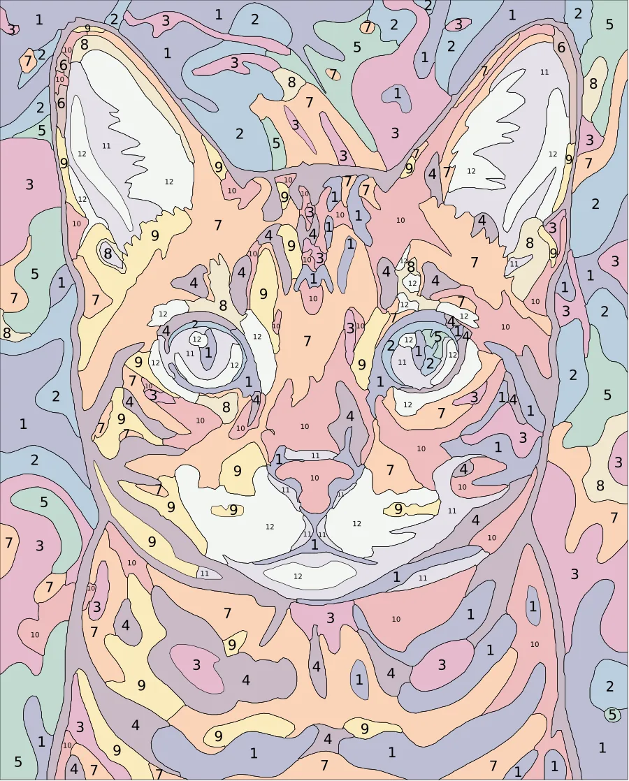 A Bengal cat portrait transformed into a paint-by-numbers template in the Studio
